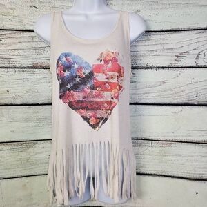 Maurices Women’s Fringe Tank Top Heart American Flag Graphic M